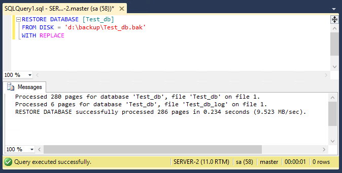 Restore Database in SQL Server with Query